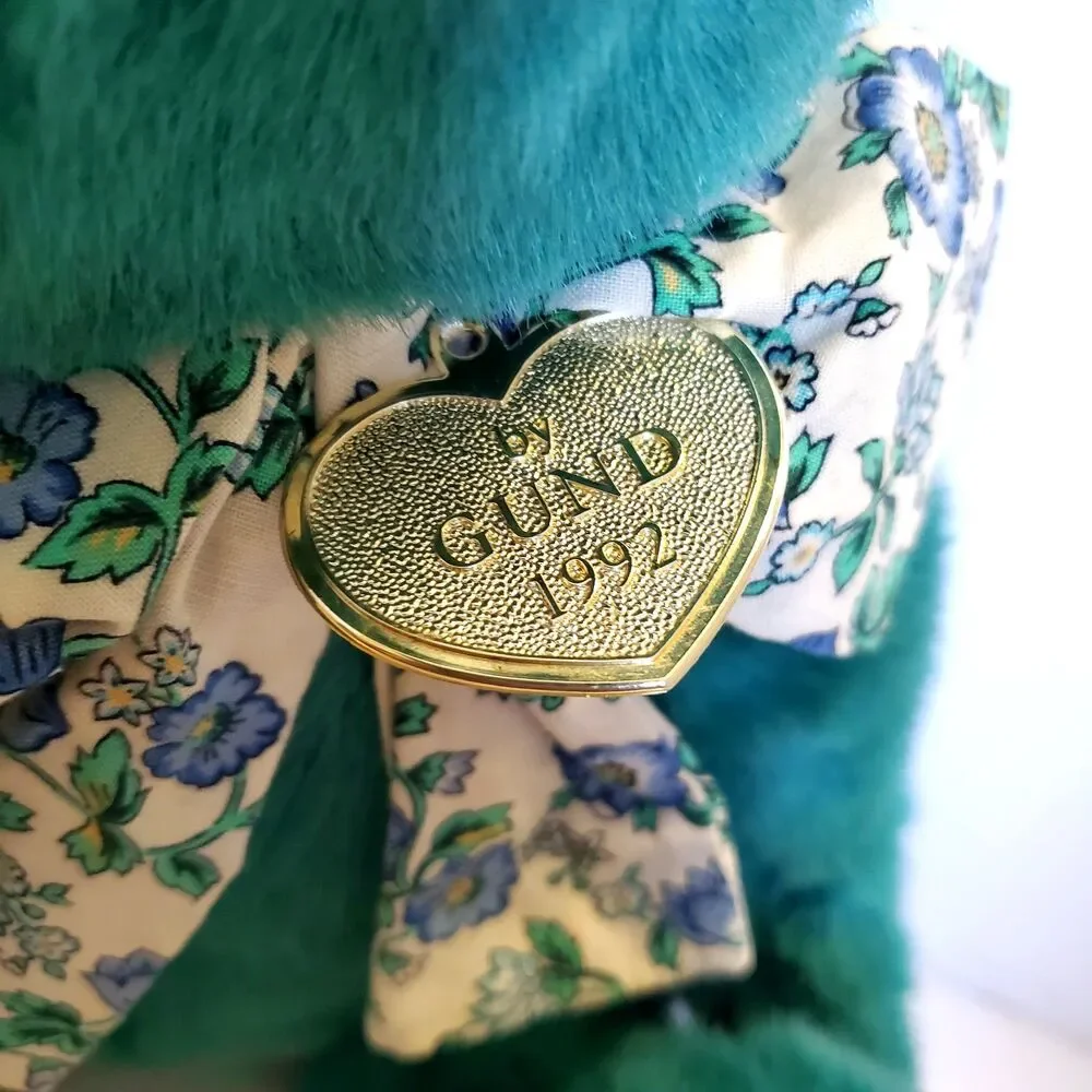 Vtg 1992 Gund Victoria's Secret Teddy Bear Plush Teal Turquoise Vinyl Paws TAGS